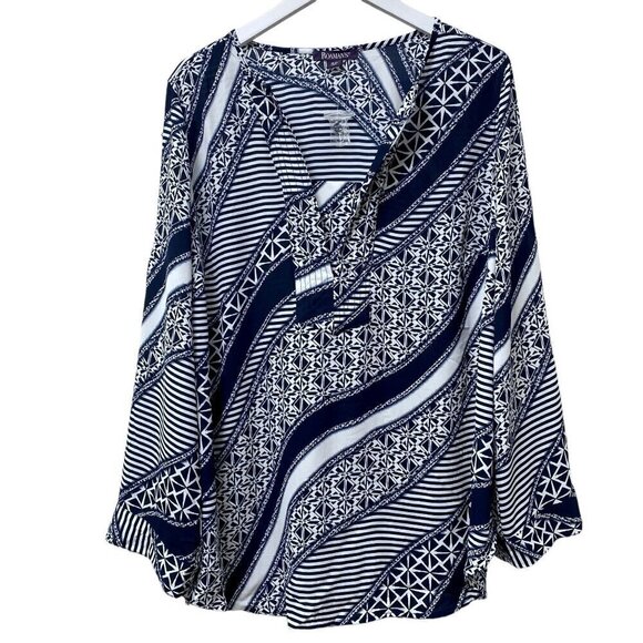 ROAMANS Tunic Top Plus Size 18W Navy Blue Print Long Sleeve Blouse NWOT - Picture 1 of 11